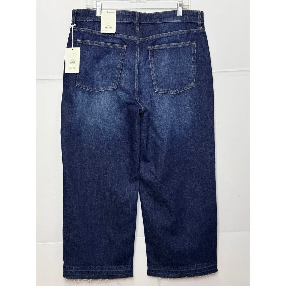 Free Assembly Wide Leg Jeans Womens 14 Dark Wash New Raw‎ Hem High Rise Grunge